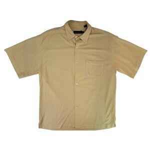 BUGATCHI Mens Casual Button Down Shirt Tan Stripe Short Sleeve Size L